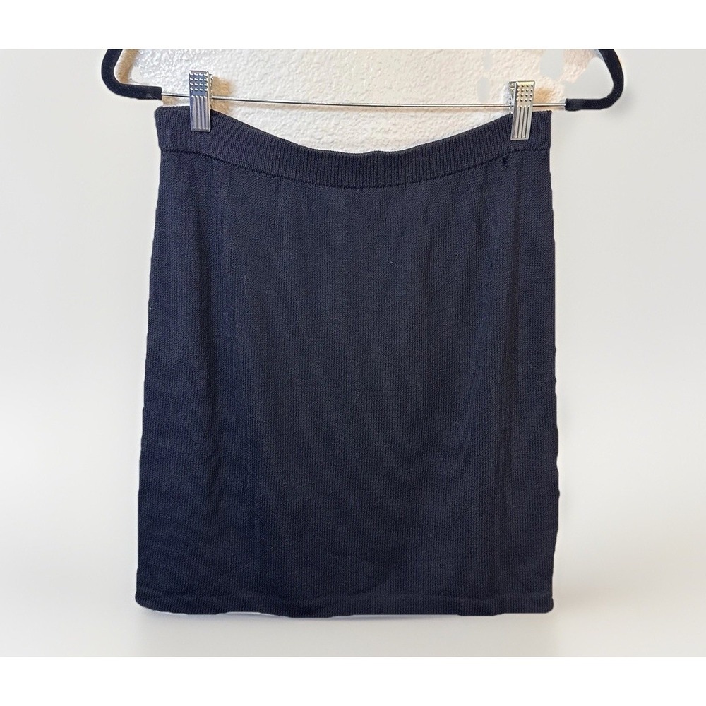 ST. JOHN Basics Santana Knit Knee Length Skirt Straight 4 Sm Black Pencil‎ FLAW